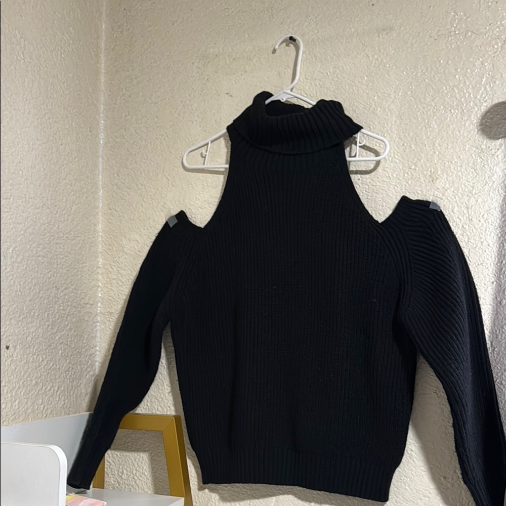 Black Cold Shoulder Turtleneck Sweater